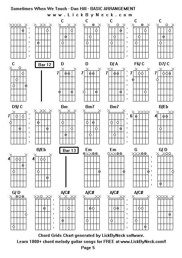 Chord Grids Chart of chord melody fingerstyle guitar song-Sometimes When We Touch - Dan Hill - BASIC ARRANGEMENT,generated by LickByNeck software.